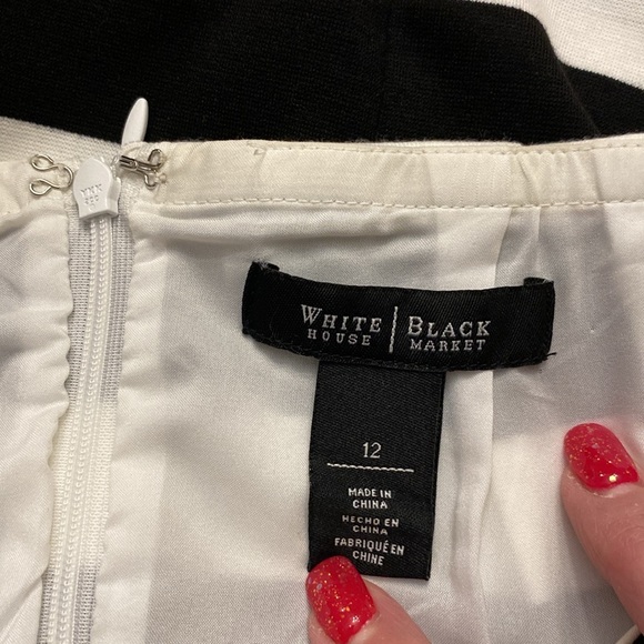 WHBM women’s pensil rayon blend stretch lined skirt striped black white sz 12 - Picture 5 of 11